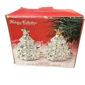 VTG Godinger Silver Plated Christmas Tree Salt & Pepper Shaker Set